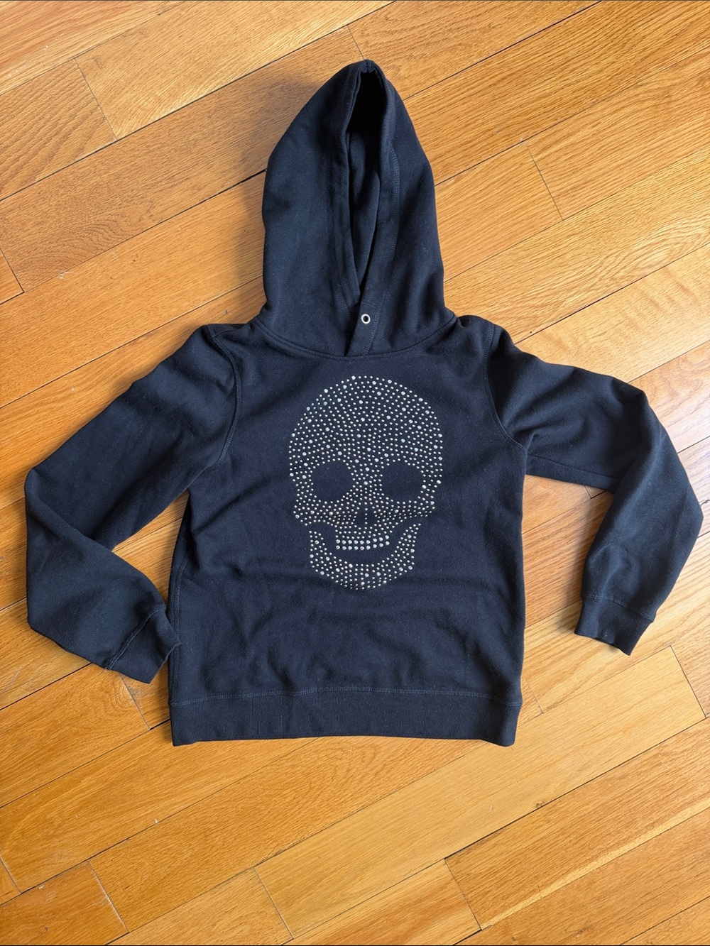 Kids Black Hoodie with Rhinestone Skull